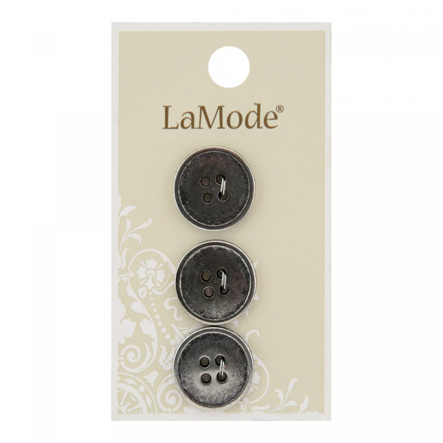 Antique Silver Metal Buttons:  11/16 inch, 4 hole (Pack of 3)