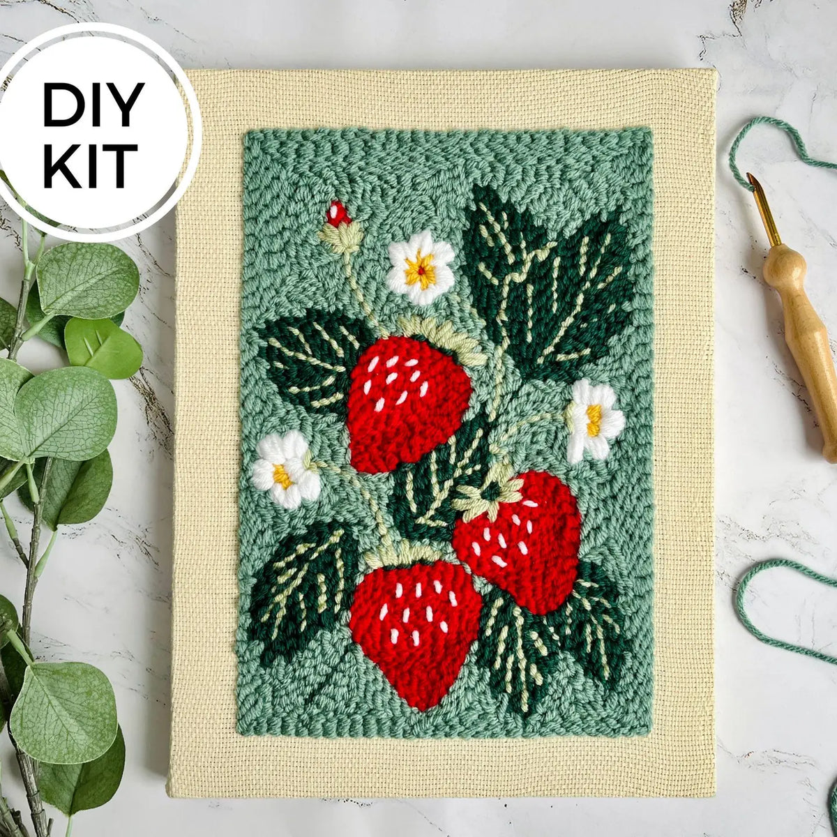 Strawberry Punch Needle Canvas Rug Hooking Kit
