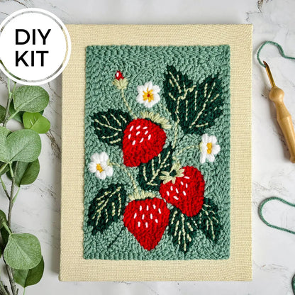Strawberry Punch Needle Canvas Rug Hooking Kit