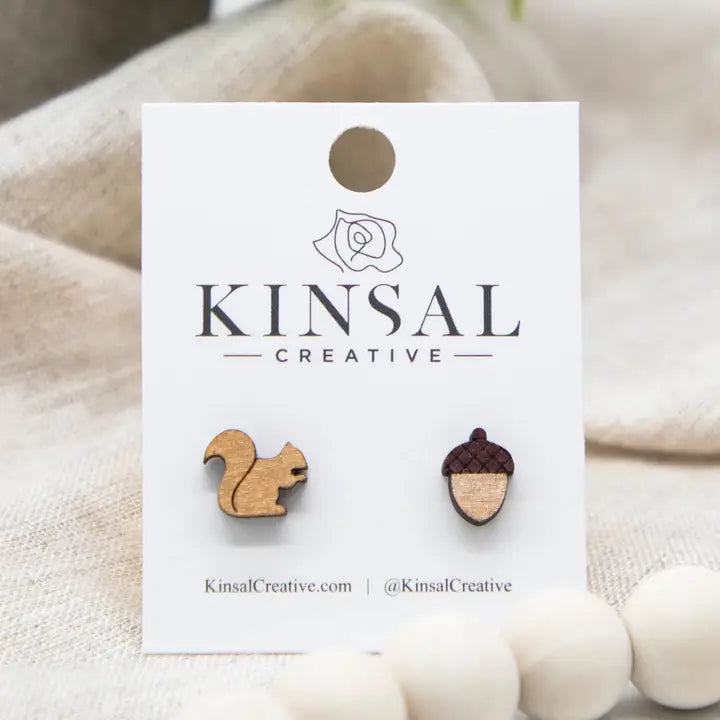 Wooden Stud Earrings by Kinsal Creative - Multiple Varieites