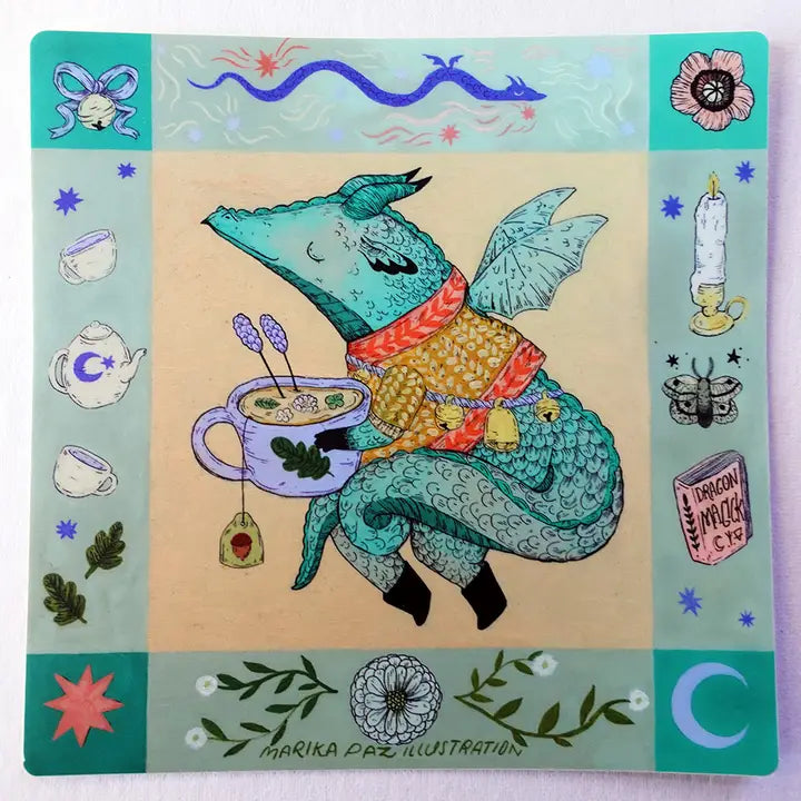Dragon and Tea Vinyl Sticker