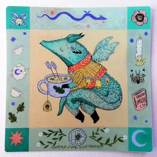 Dragon and Tea Vinyl Sticker