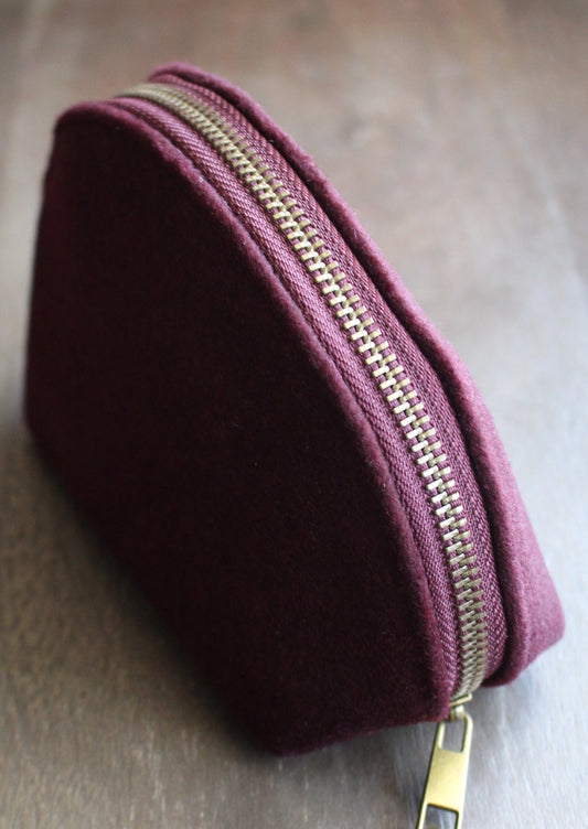 Woolen Zippered Notions Pouch in Eggplant