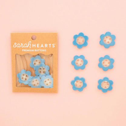 Sarah Hearts Labels: Blue Daisy Buttons (Multiple Sizes)