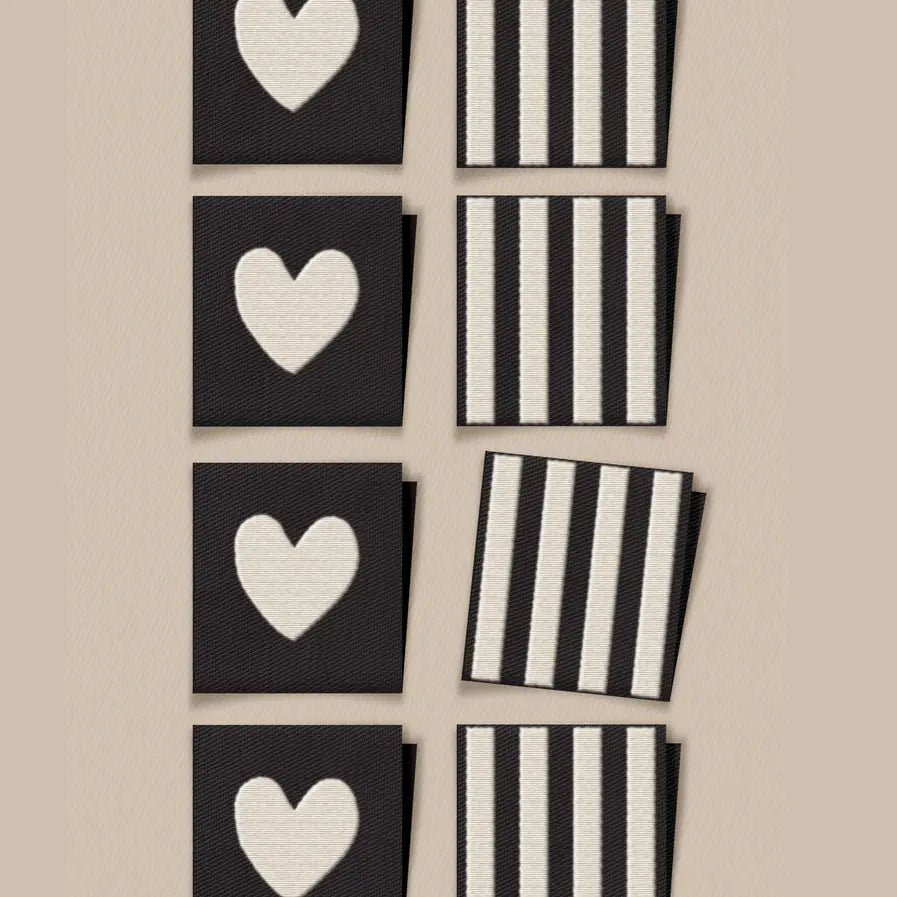 White Heart and Stripe: Square Woven Garment Labels