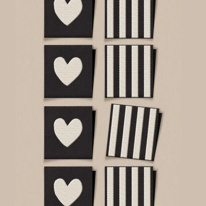 White Heart and Stripe: Square Woven Garment Labels