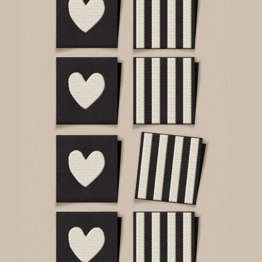 White Heart and Stripe: Square Woven Garment Labels