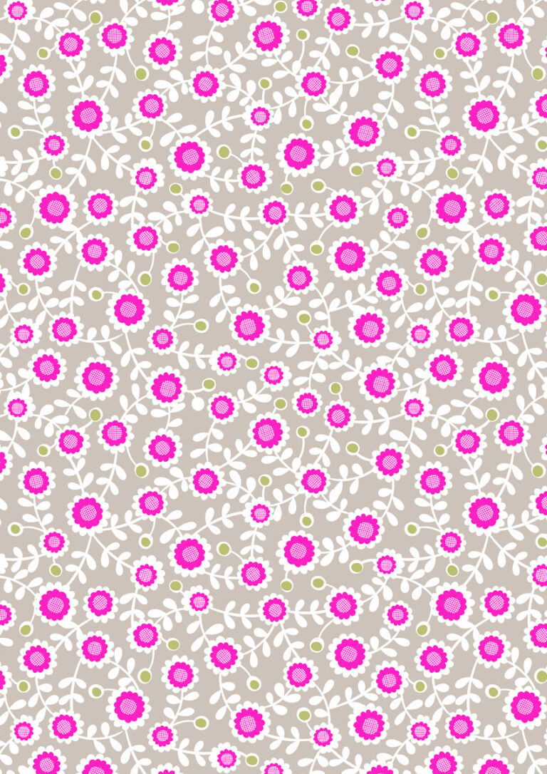 Inflorescence: Grid Flowers on Warm Grey with Pink Neon