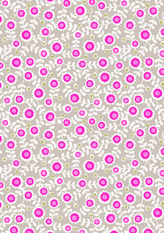 Inflorescence: Grid Flowers on Warm Grey with Pink Neon