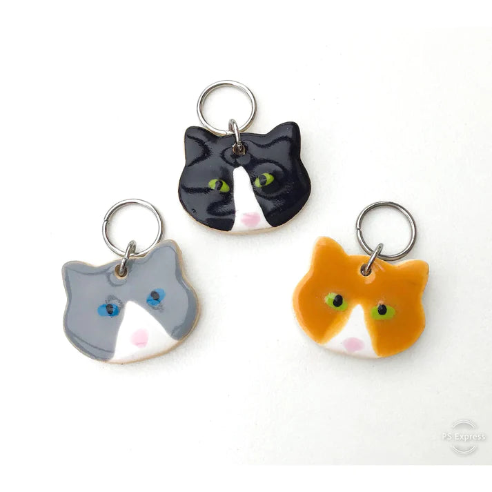 Haulin' Hoof: Ceramic Gray Cat Stitch Markers