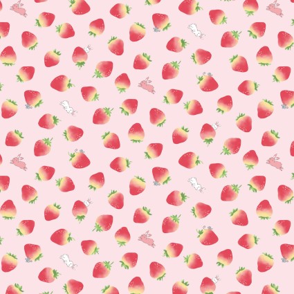 Poplin Print: Kids Land in Strawberry Bunnies
