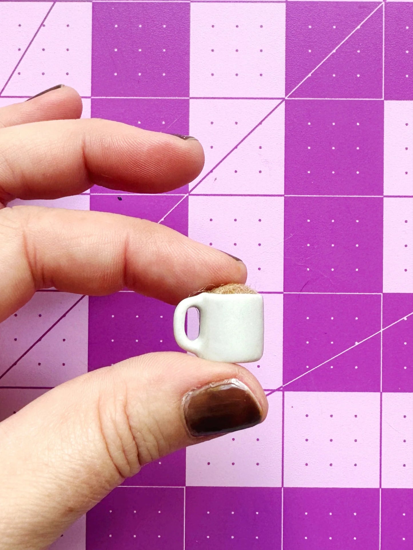 Coffee Mug Pin Catcher- With Cream (Light Brown Wool Inside)