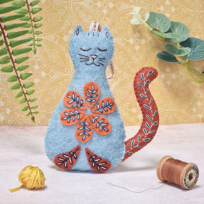 Folk Embroidered Cat, Wool Mix Felt Craft Kit