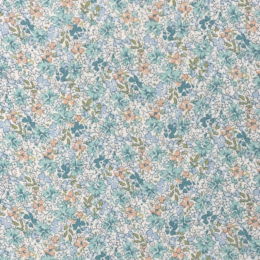 Floral Cotton Shirting in Aqua