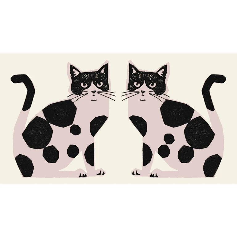 Echino Nekonoe: 2 Cats Cotton Linen Canvas in 2 Tone Neutrals