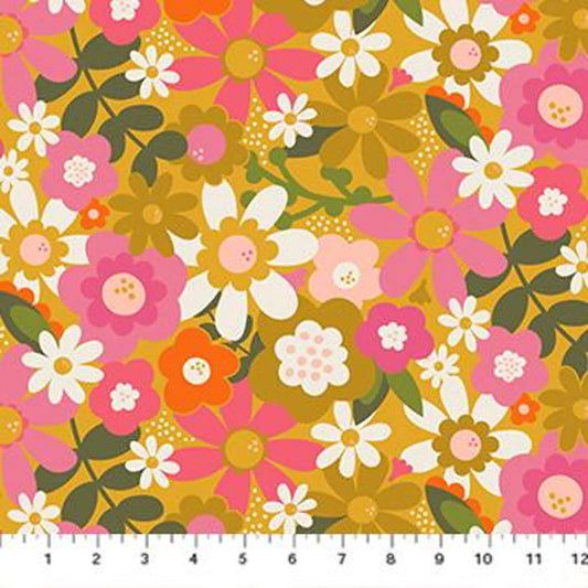 Joyful June: Floral in Ochre Canvas