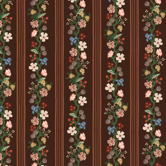 Gracie: Floral Trellis Stripe in Cocoa