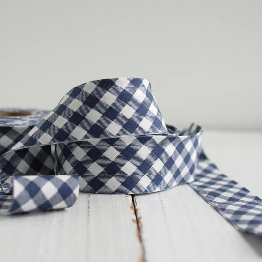 Navy Gingham Bias Quilt Binding - Precut, 8 Yards