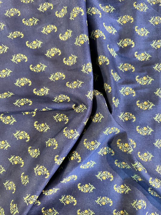 Flownny Sarasa Floral Print Cotton Sheeting: Navy Blue