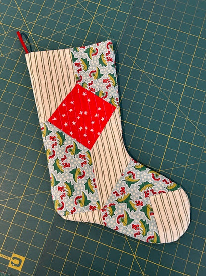 Quilted Patchwork Christmas Stocking w/ Kathy