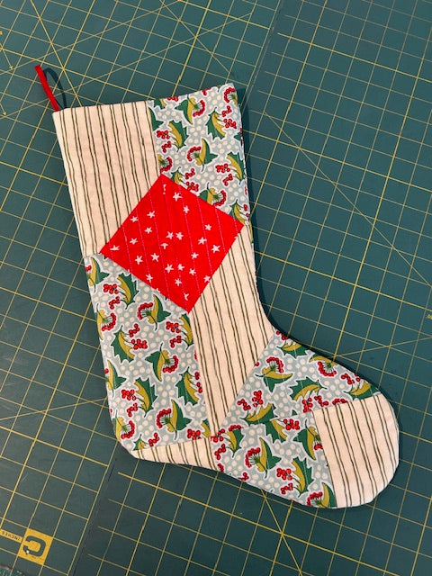 Quilted Patchwork Christmas Stocking w/ Kathy
