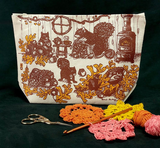 Squirrel Crochet Large Zipper Pouch