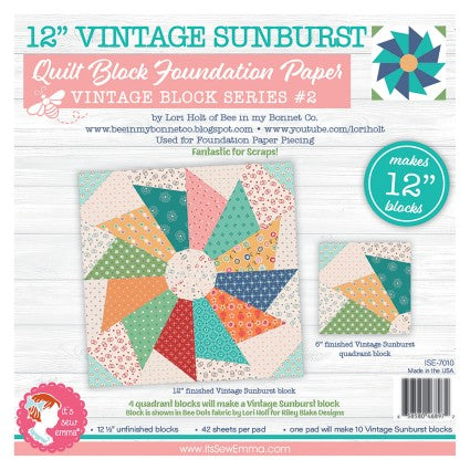 12" Vintage Sunburst Quilt Block Foundation Papers