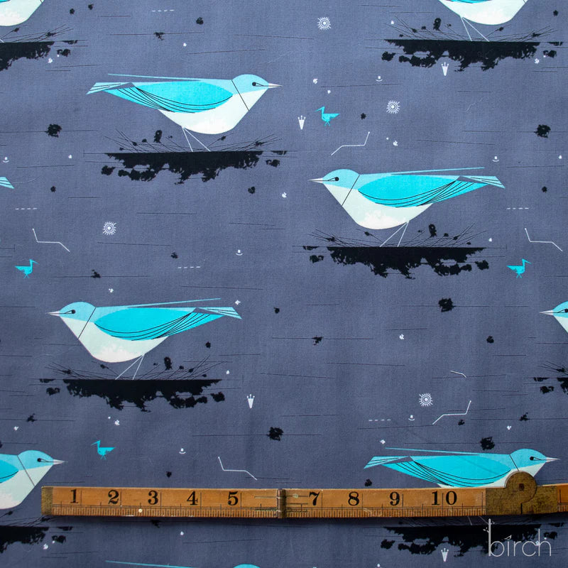 Charley Harper Poplin: Mountain Bluebird