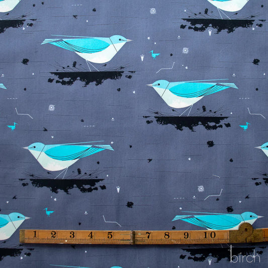 Charley Harper Poplin: Mountain Bluebird