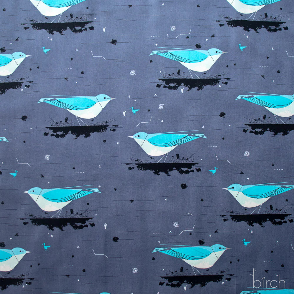 Charley Harper Poplin: Mountain Bluebird