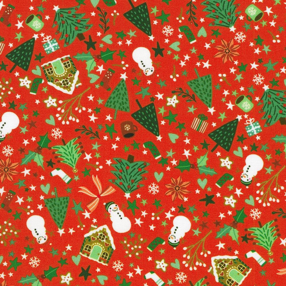 Tiny Tidings - Christmas Trees and Snowmen in Garnet