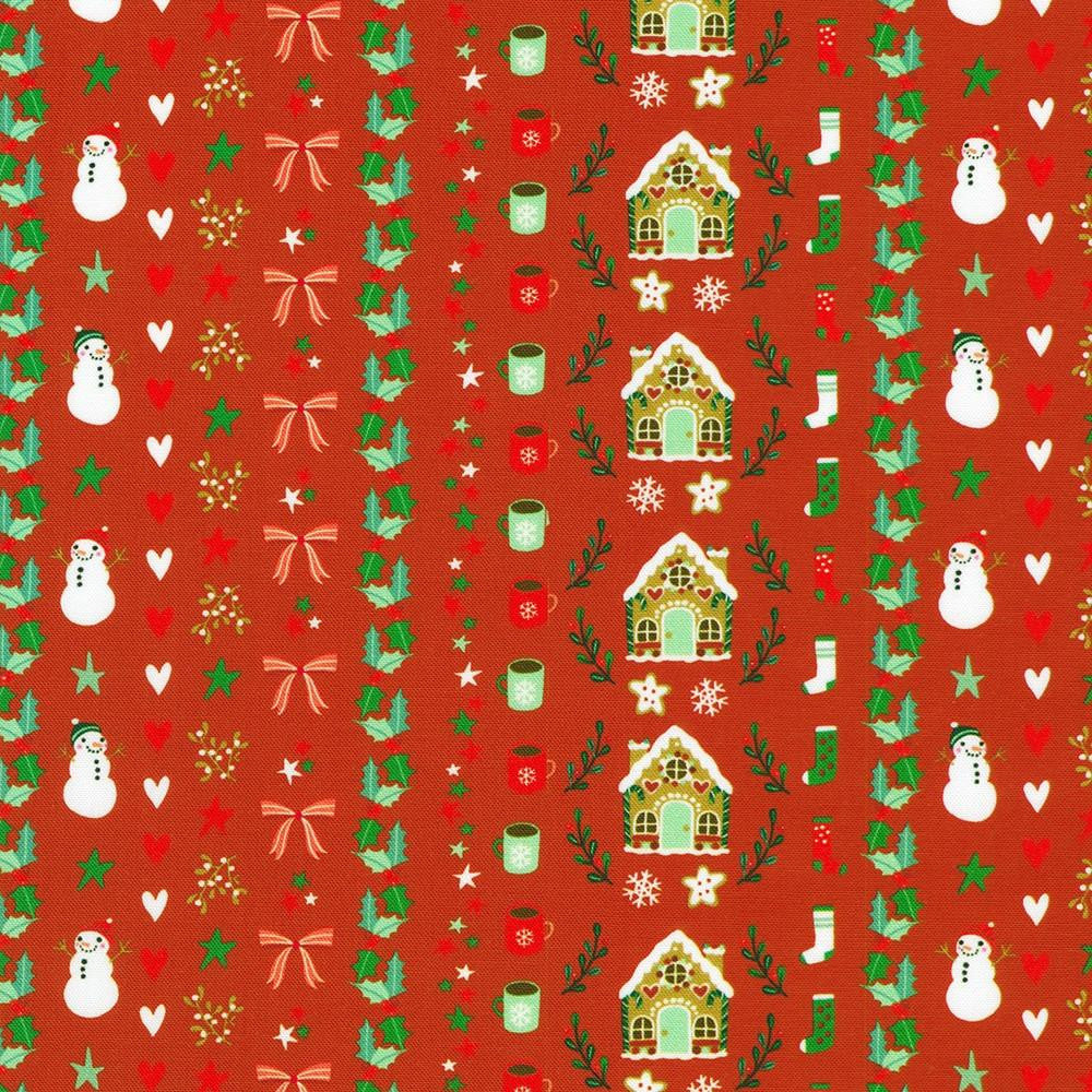 Tiny Tidings - Christmas Hot Chocolate Cocoa Gingerbread Stripe in Cranberry