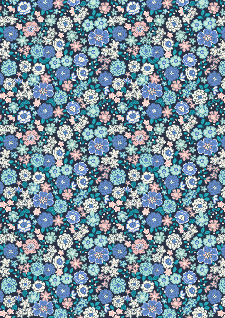 Boho Blooms: Boho Blooms in Blues and Pinks on Navy