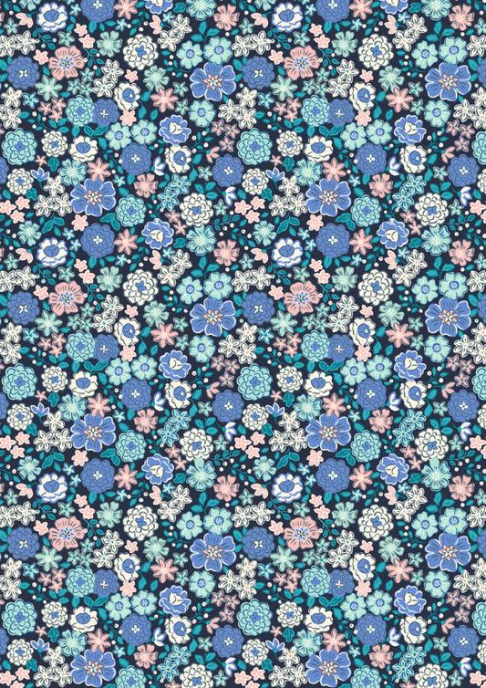 Boho Blooms: Boho Blooms in Blues and Pinks on Navy