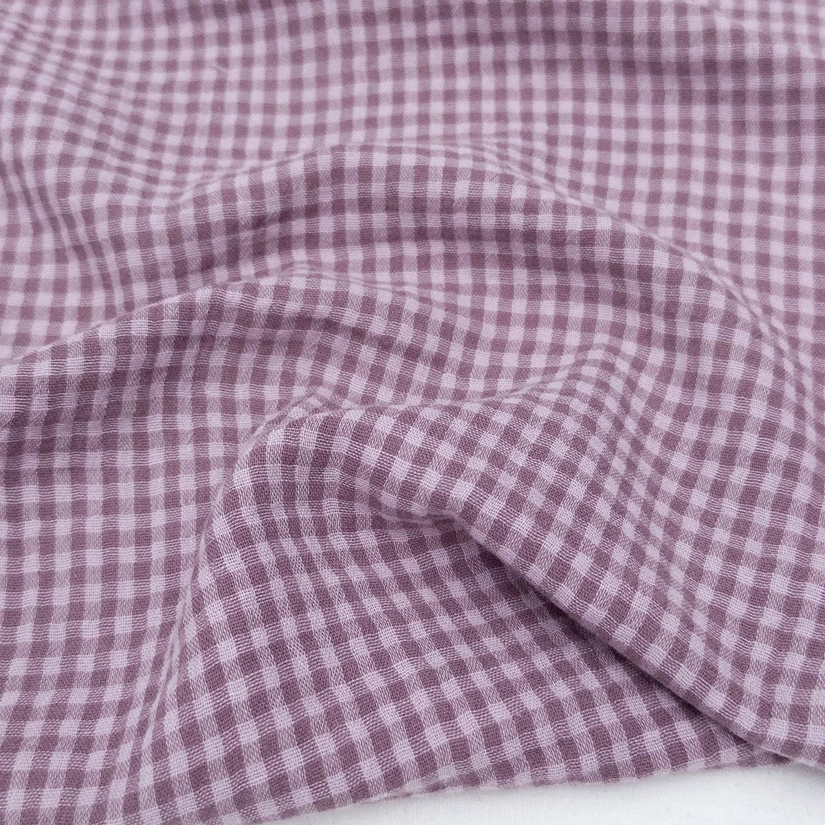 Lennon Double Gauze: Pale Plum Gingham