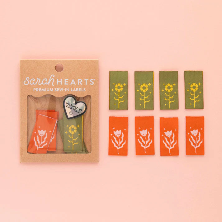 Sarah Hearts Labels: Floral Design Multipack Woven Sewing Labels