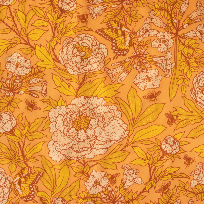 Bountiful: Lawn in Large Peonies Peach and Gold