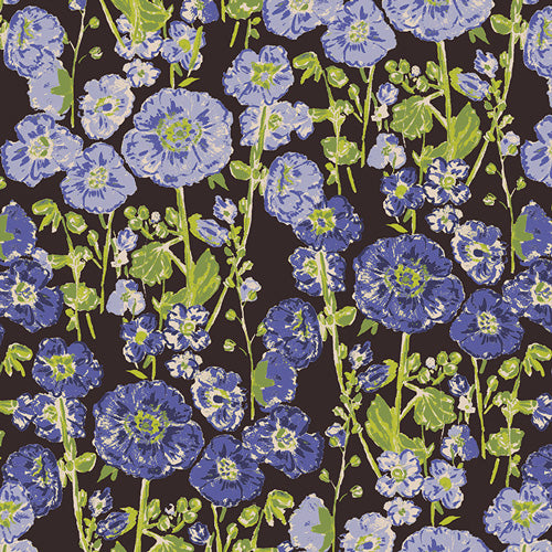 My Mother's Daughter: Hollyhocks in Bloom in Periwinkle