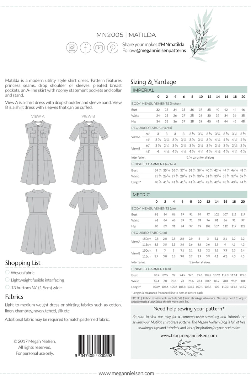 Matilda Dress by Megan Nielsen