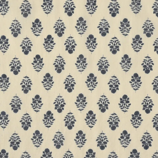 Flownny Sarasa Block Print Floral Cotton Sheeting: White NFA-3100-102 A