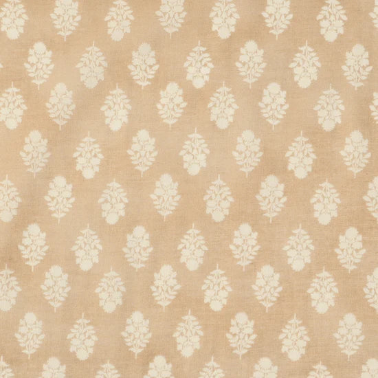 Flownny Sarasa Block Print Floral Cotton Sheeting: Beige NFA-3100-102 C