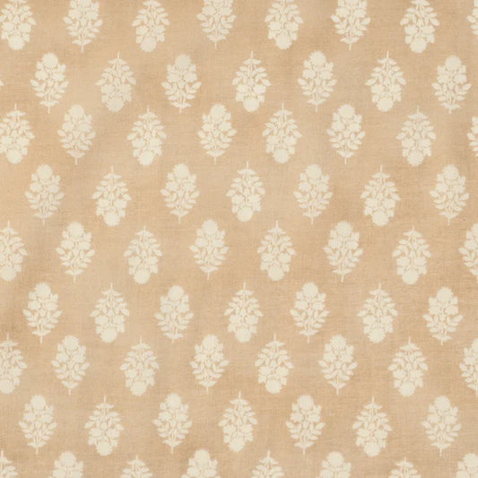 Flownny Sarasa Block Print Floral Cotton Sheeting: Beige NFA-3100-102 C