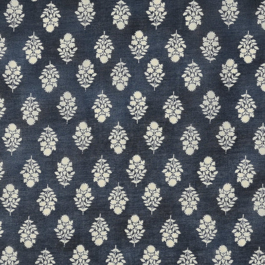 Flownny Sarasa Block Print Floral Cotton Voile: Navy NFA-3100-102 F