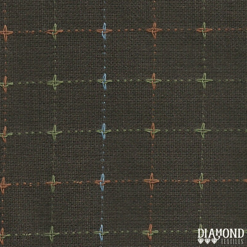 Diamond Textiles: Nikko in Multi-Colored Grid on Dark Truffle