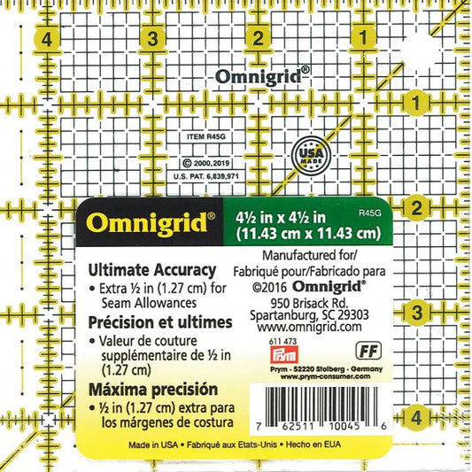 Omnigrid Gridded Ruler: 4.5" x 4.5"
