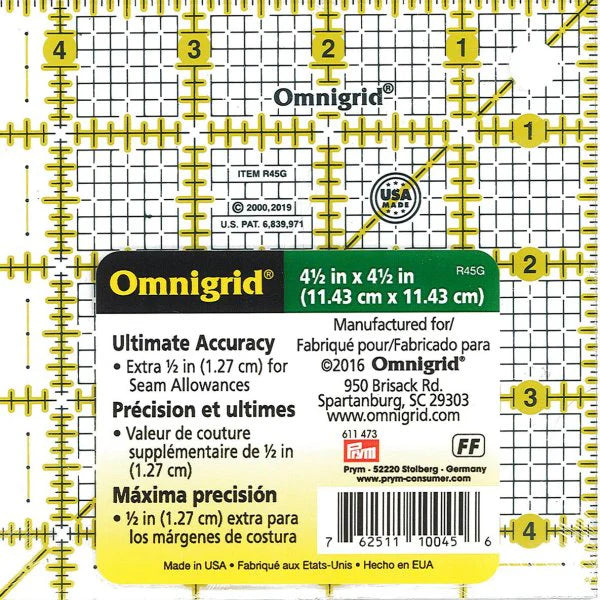 Omnigrid Gridded Ruler: 4.5" x 4.5"