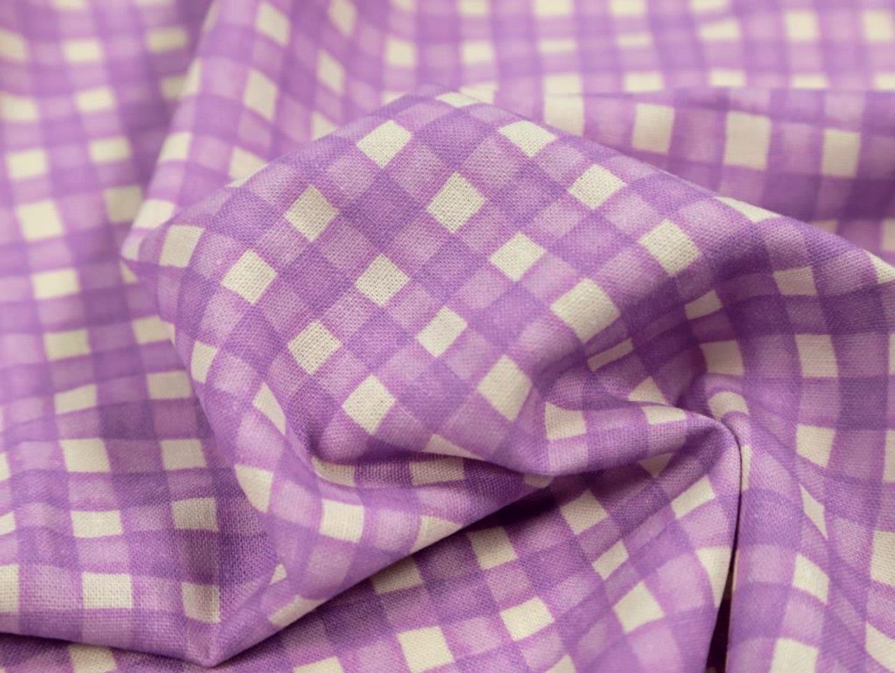 Painted Gingham Viscose & Linen in Lilac