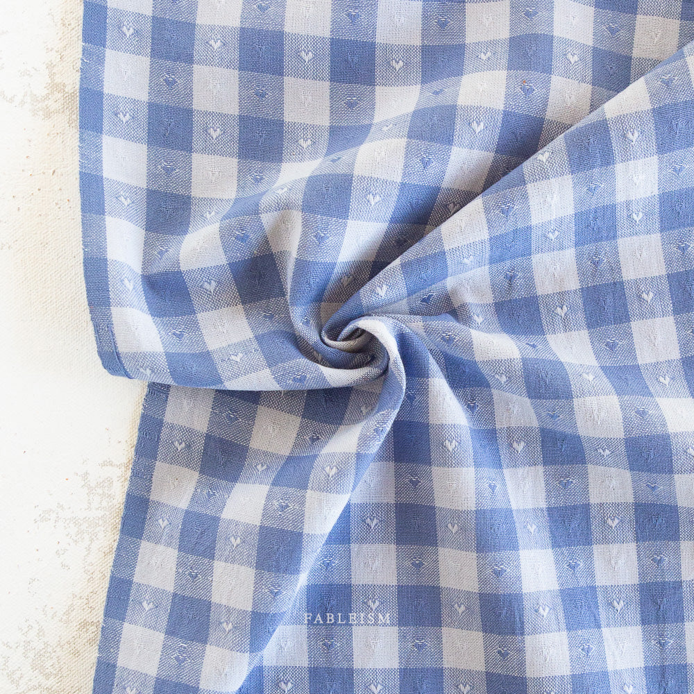 Queen of Hearts: Gingham Dobby Hearts in Alice Blue