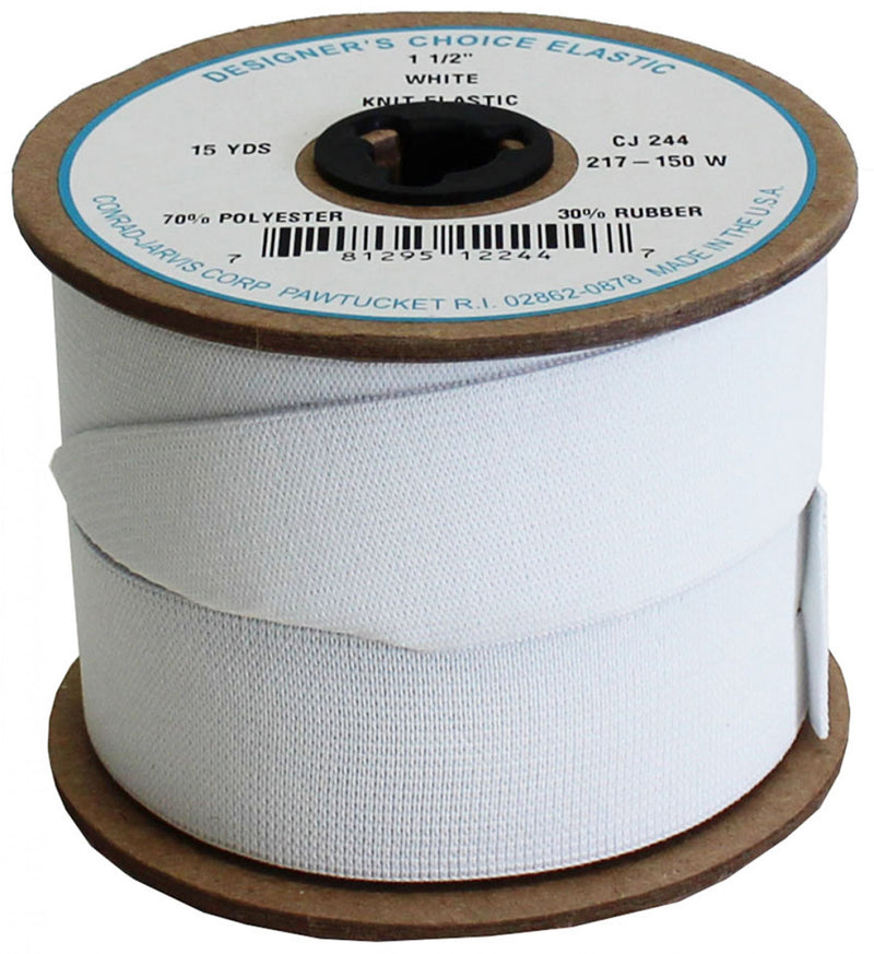 White Polyester Knit Elastic: 1.5in