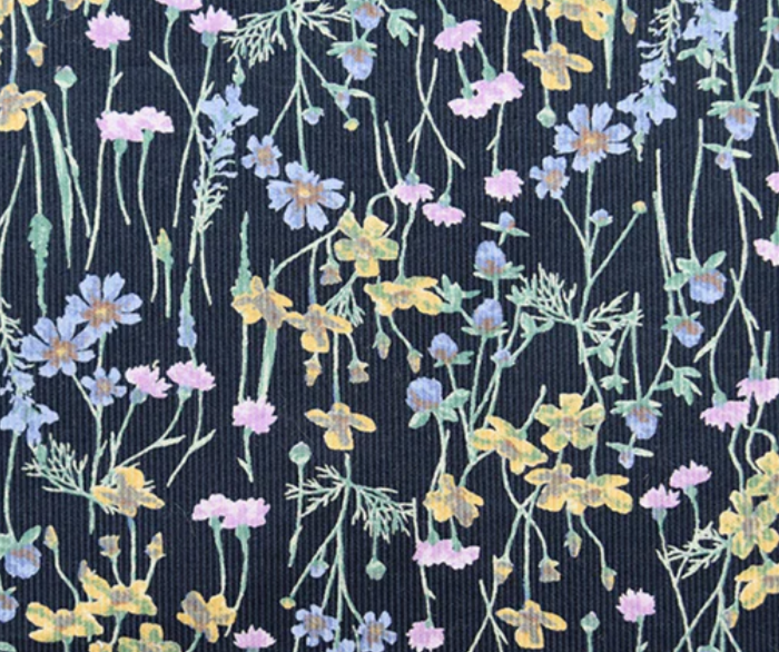 Printed Corduroy: Wildflowers in Black